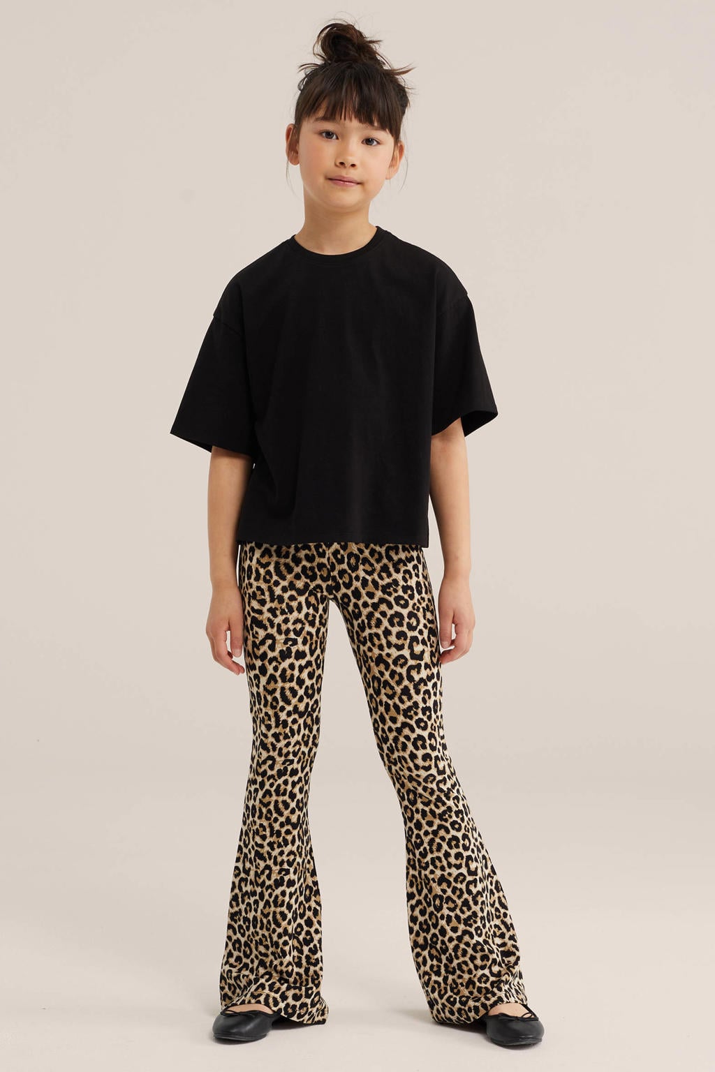 Zwarte meisjes WE Fashion oversized T-shirt van katoen met effen, korte mouwen en ronde hals