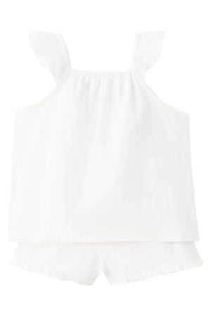 katoenen shortama met ruches - wit