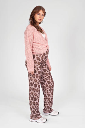 straight high waist zwangerschaps casual broek met panterprint bruin