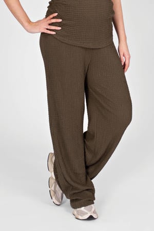 straight high waist zwangerschaps casual broek met textuur olijfgroen