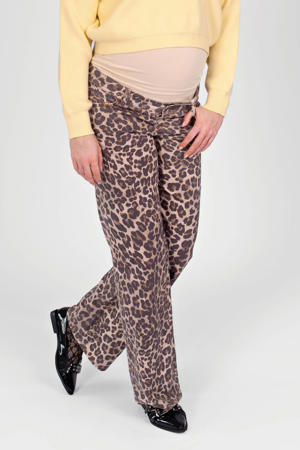 straight regular waist zwangerschaps casual broek met panterprint bruin