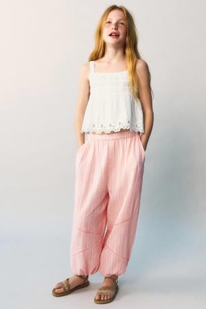 casual broek broderie lichtroze
