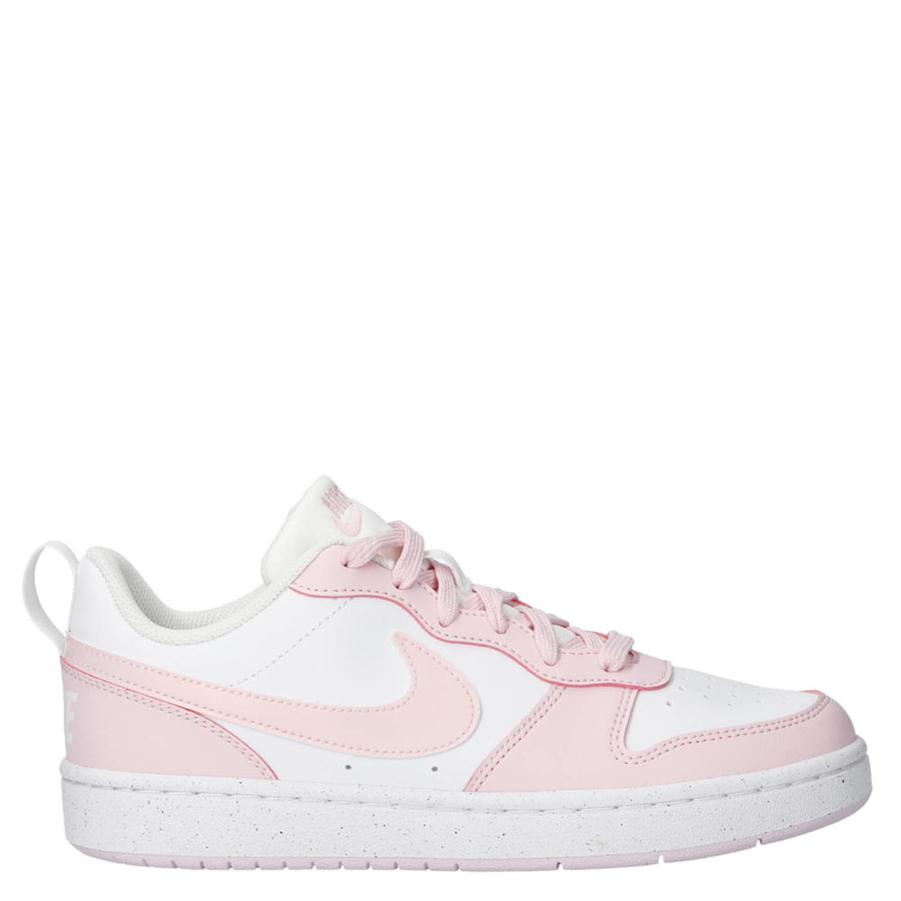 Wit en roze jongens en meisjes Nike Court borough Low Recraft imitatieleren sneakers met veters