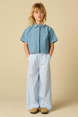 wide leg high waist gestreepte casual broek lichtblauw