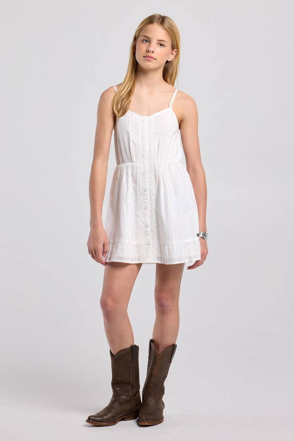 America Today broderie midi jurk - wit