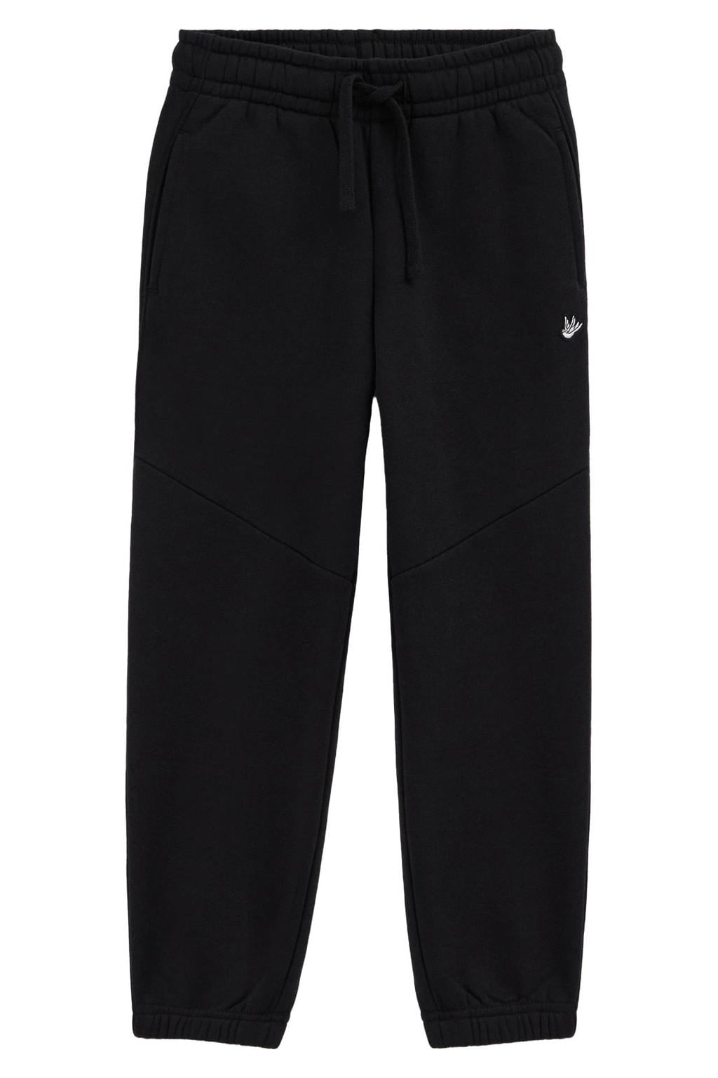 Zwarte jongens WE Fashion sweat tapered joggingbroek met elastische tailleband met koord en effen