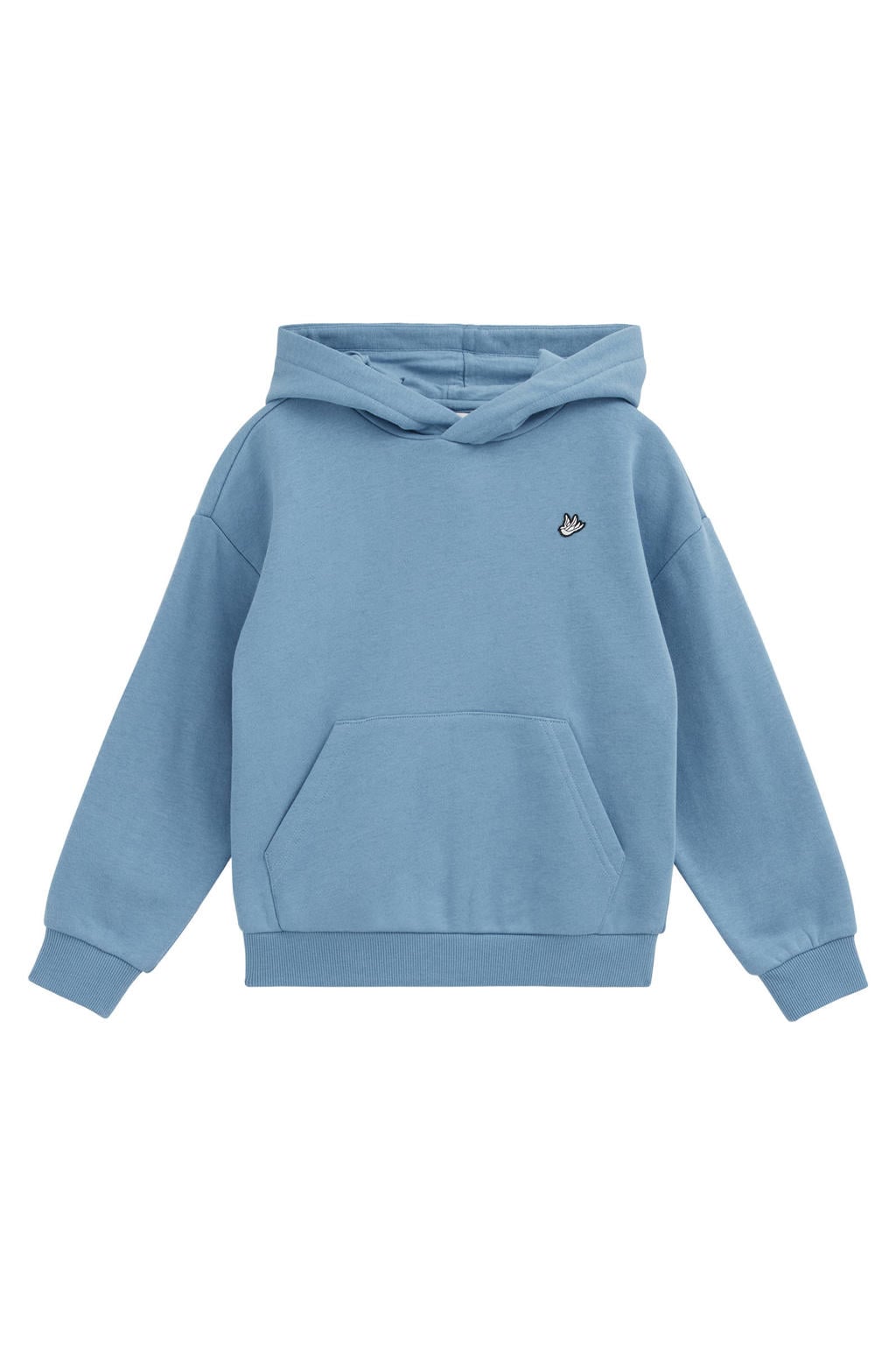 Blauwe jongens WE Fashion hoodie van sweat materiaal met effen, lange mouwen en capuchon