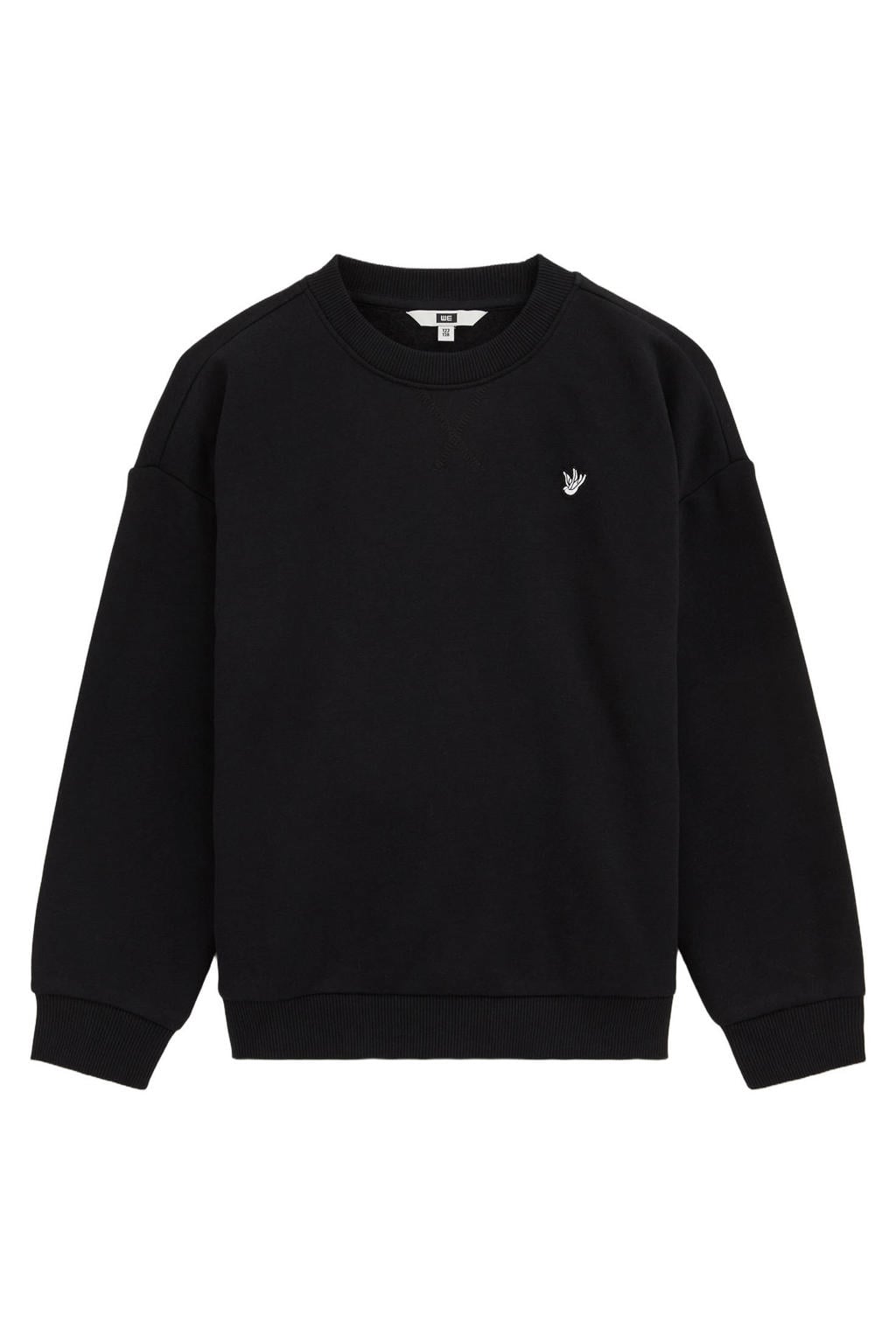 Zwarte jongens WE Fashion sweater met effen, lange mouwen en ronde hals