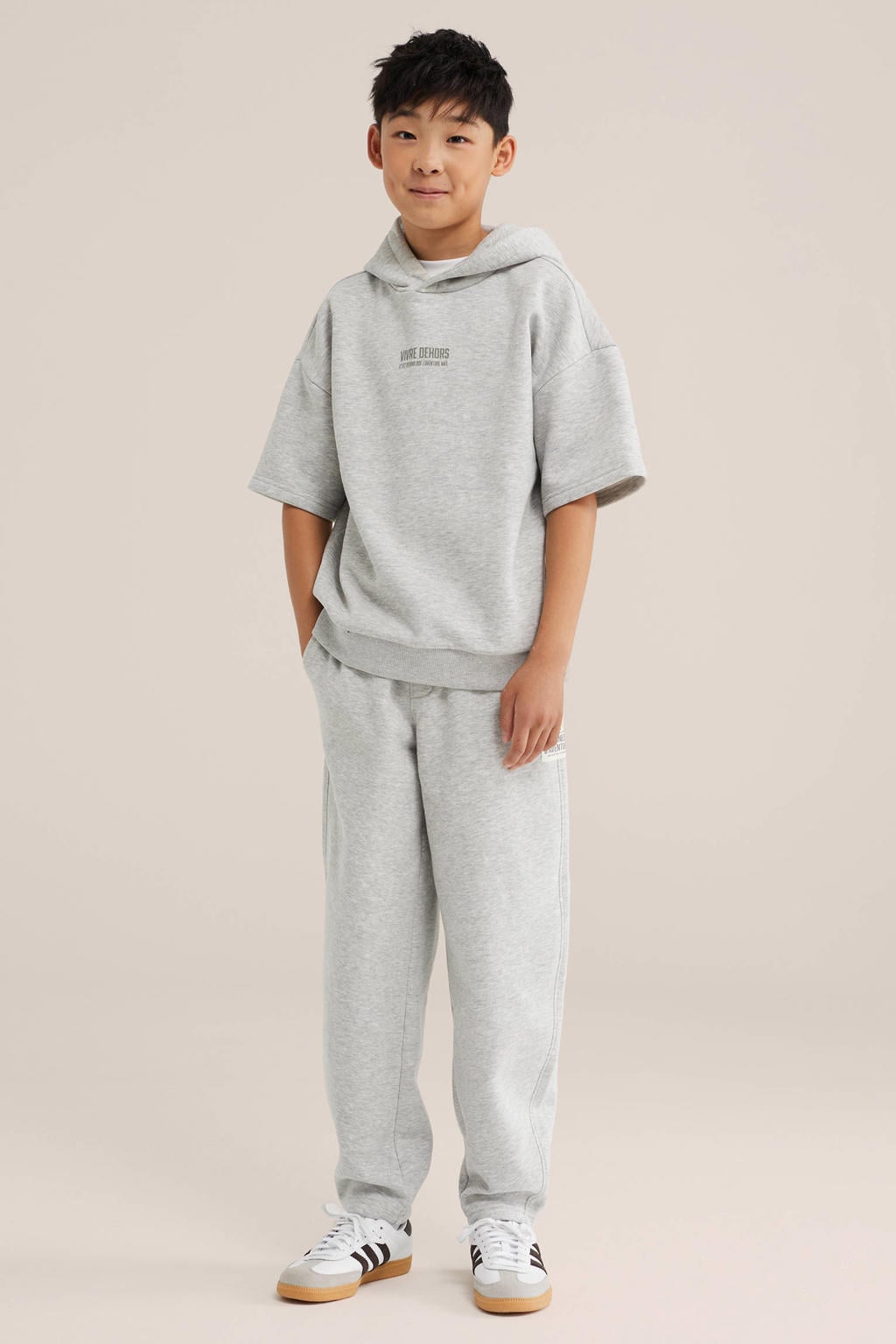 WE Fashion sweat T-shirt met melée - lichtgrijs