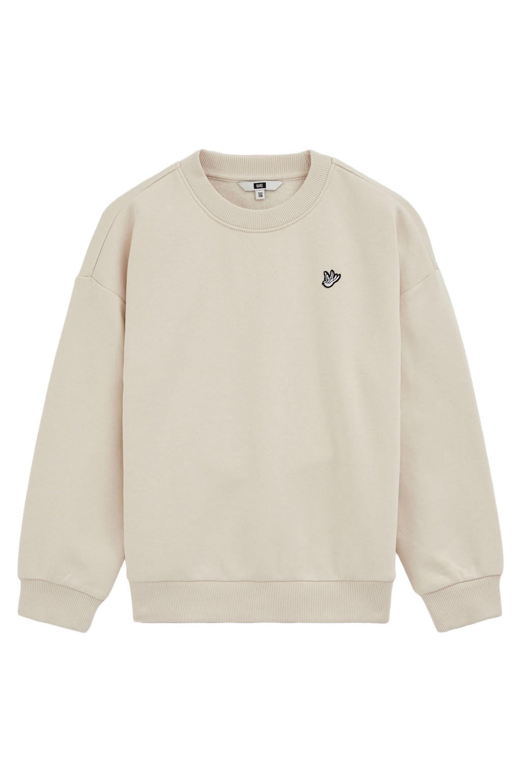 Beige jongens WE Fashion sweater met effen, lange mouwen en ronde hals