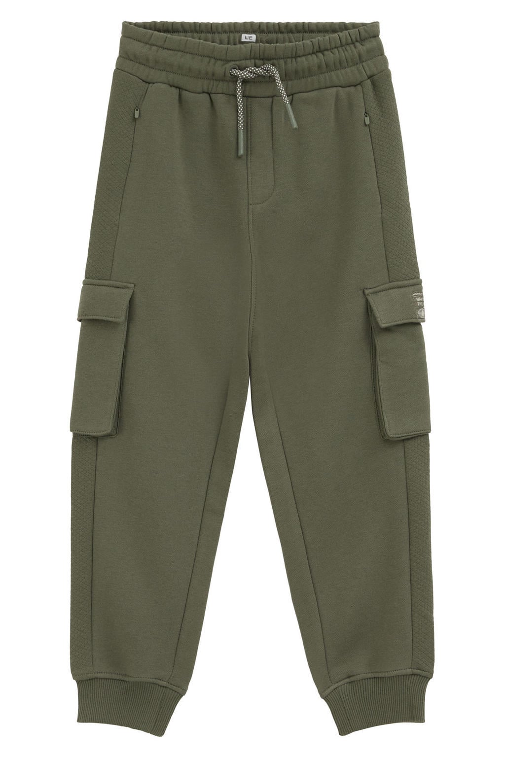 Olijfgroene jongens WE Fashion sweat tapered cargo joggingbroek met elastische tailleband met koord en effen