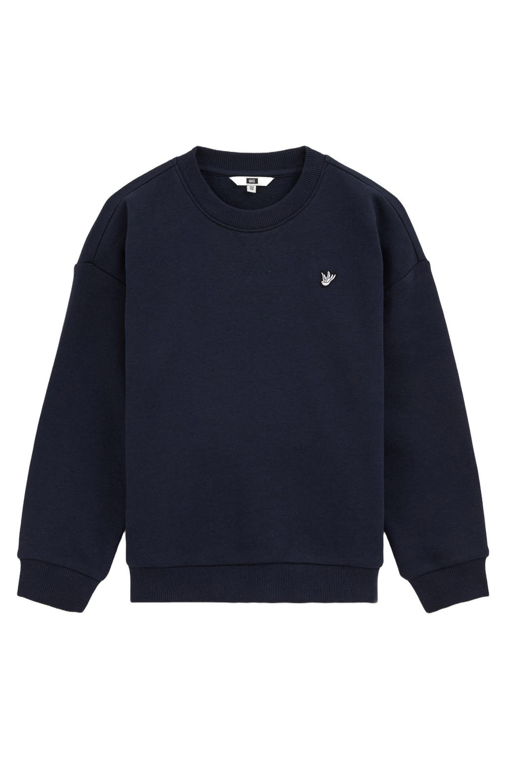 Donkerblauwe jongens WE Fashion sweater met effen, lange mouwen en ronde hals