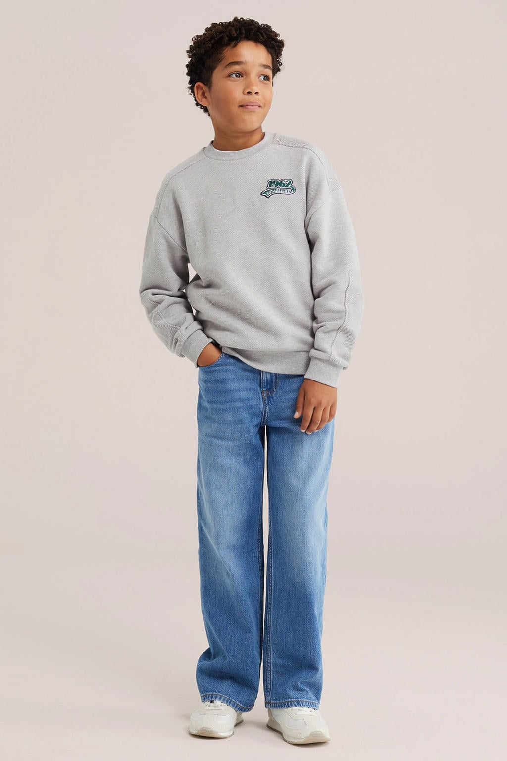 WE Fashion sweater met patches - lichtgrijs