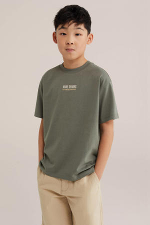 T-shirt met backprint - olijfgroen