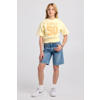 America Today T-shirt met print en tekst - lichtgeel
