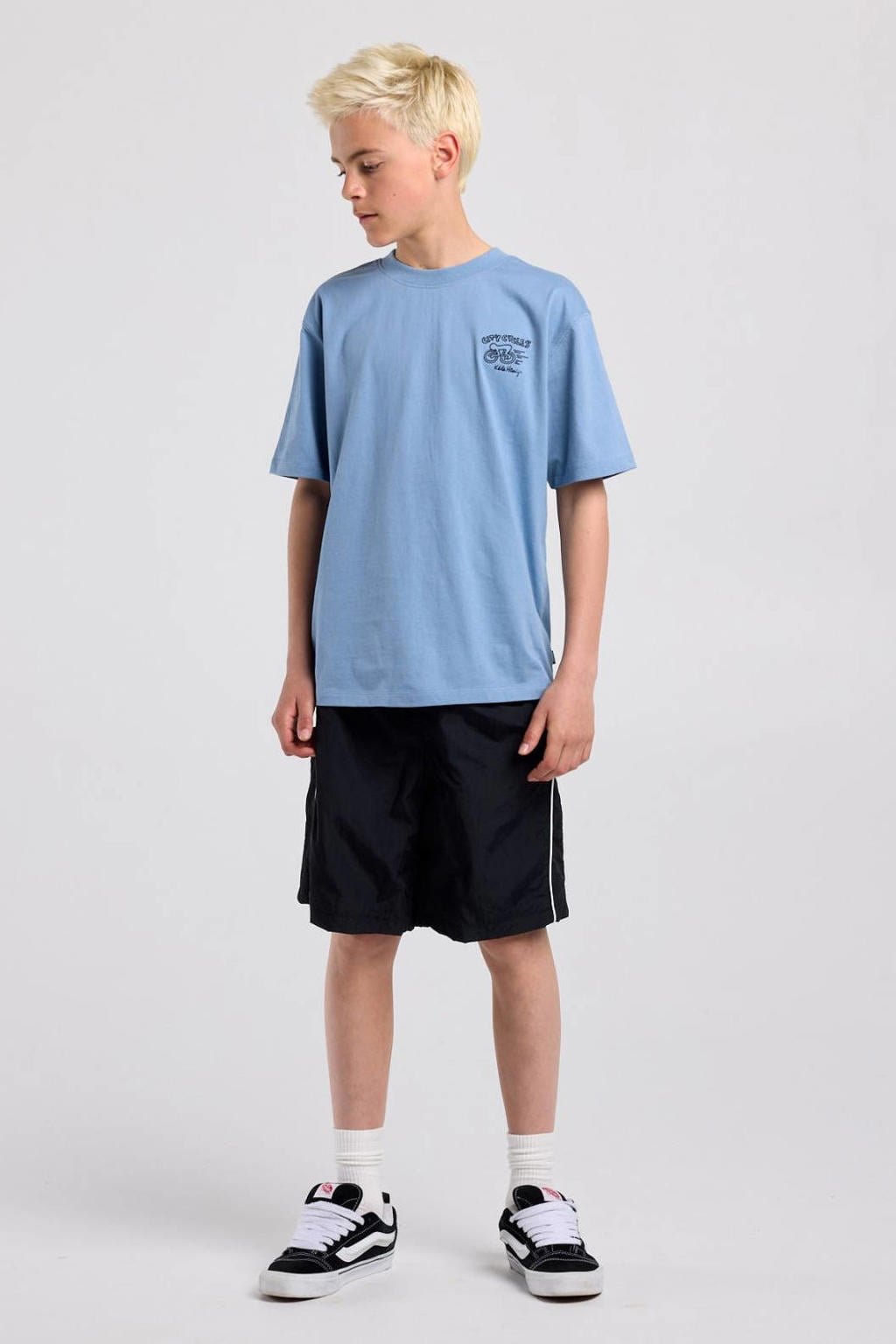 Blauwe jongens America Today T-shirt van katoen met backprint, korte mouwen en ronde hals