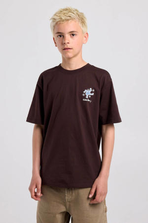rechtvallend T-shirt met backprint - bruin