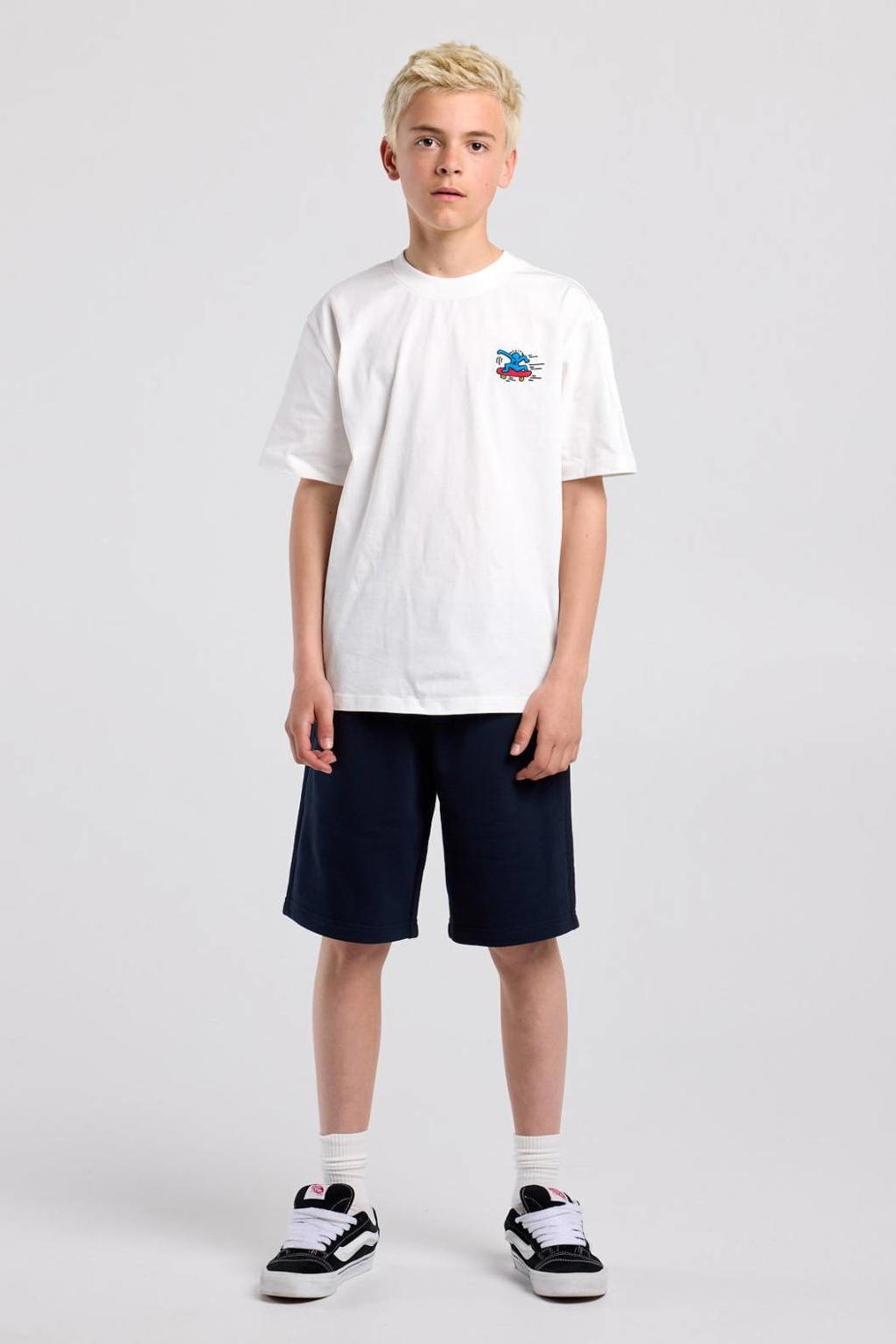 Witte jongens America Today rechtvallend T-shirt van katoen met backprint, korte mouwen en ronde hals