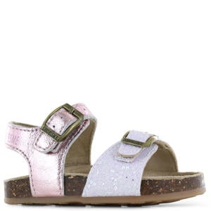 leren sandalen met glitters en pailletten - roze/wit