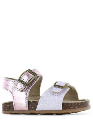leren sandalen met glitters en pailletten - roze/wit