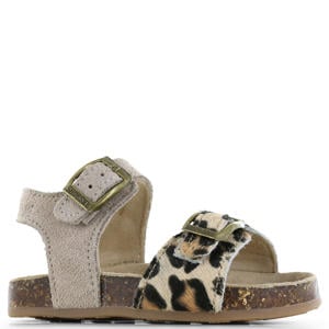 leren sandalen met panterprint - taupe