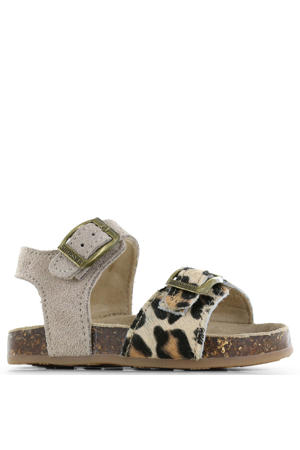 leren sandalen met panterprint - taupe