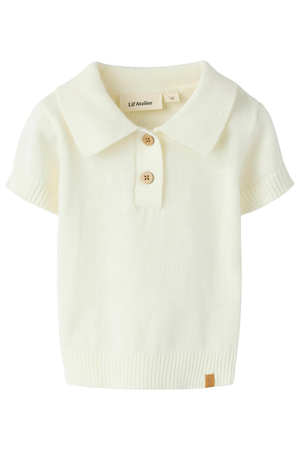 Ecru jongens LIL' ATELIER BABY polo fijn gebreid van katoen met effen, korte mouwen en knoopsluiting