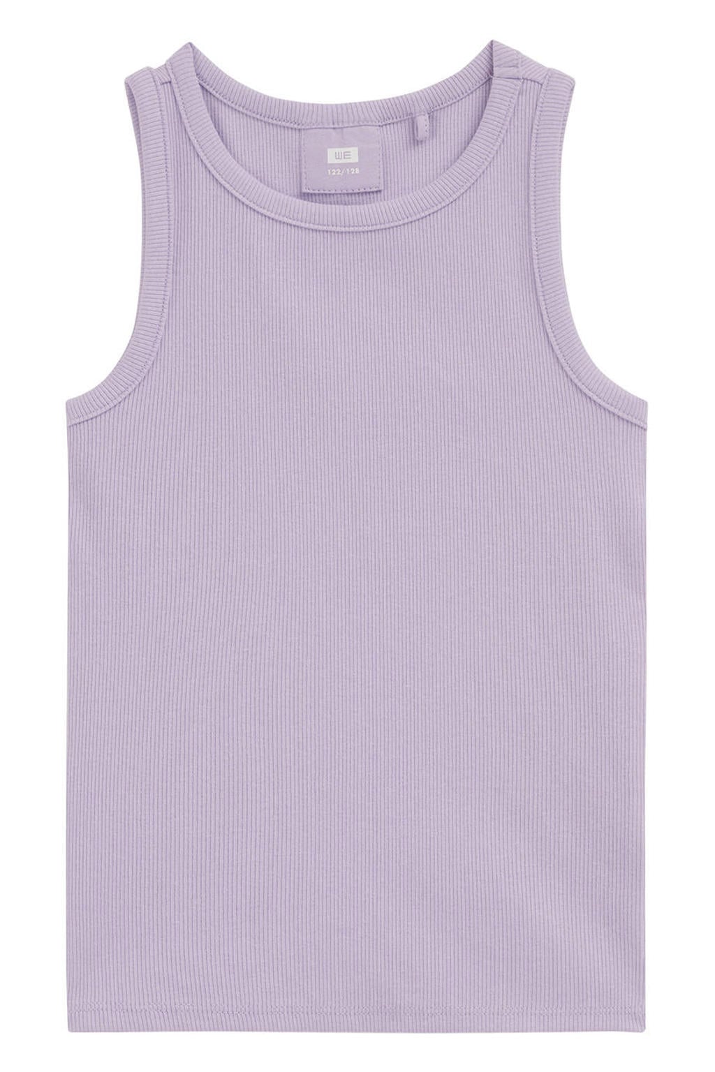 Lilakleurige meisjes WE Fashion mouwloze top met effen, ronde hals en rib gebreide details