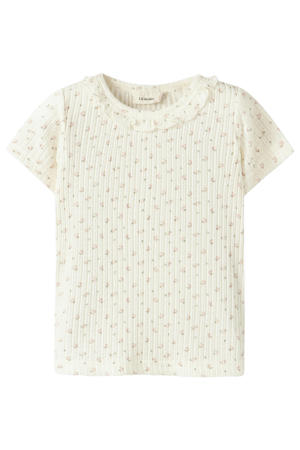 gebloemd T-shirt met ruches - ecru