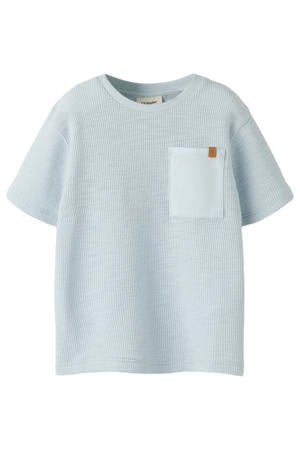 rechtvallend T-shirt met textuur - lichtblauw