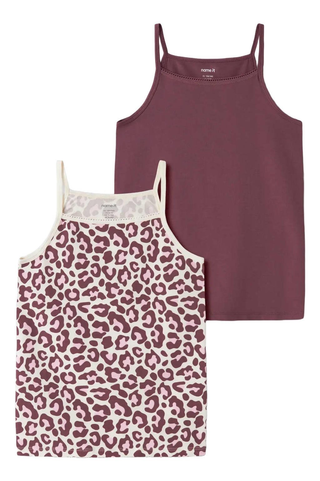 NAME IT KIDS hemd met panterprint - donkerrood/ecru (set van 2)