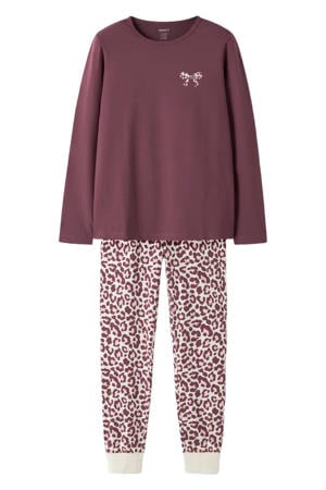 pyjama met panterprint - donkerrood/ecru