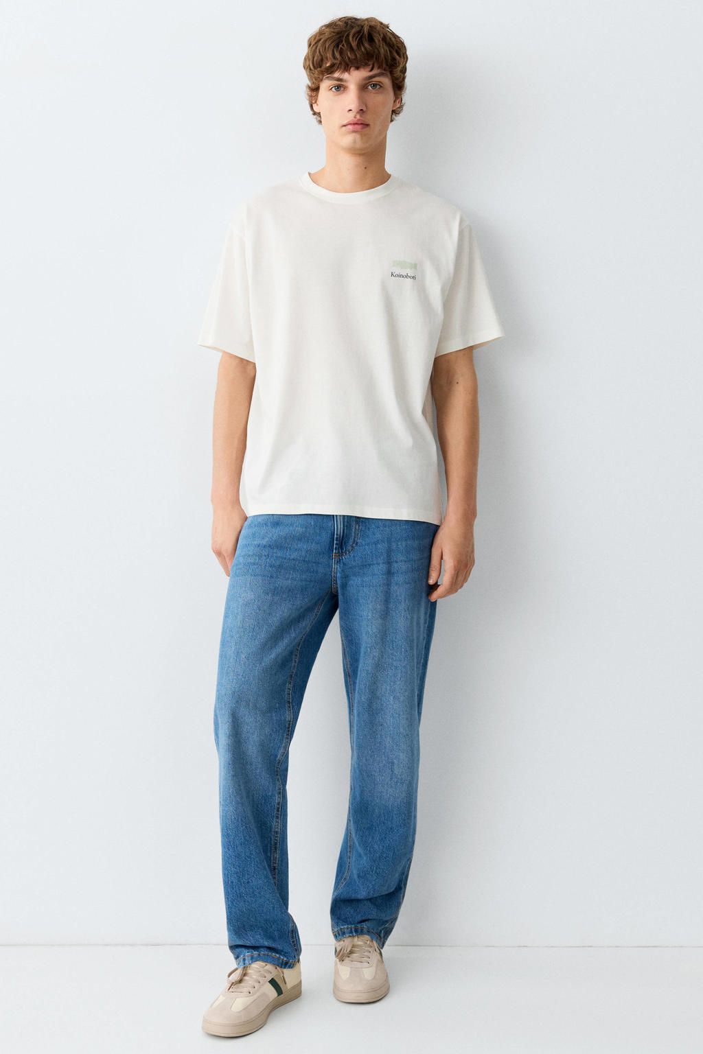 Witte jongens MANGO TEEN T-shirt van katoen met backprint, korte mouwen en ronde hals
