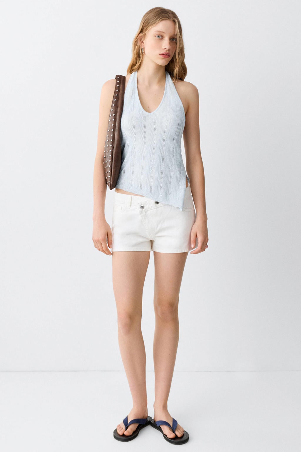 Zilverkleurige meisjes MANGO TEEN gehaakte top van viscose met effen en ronde hals