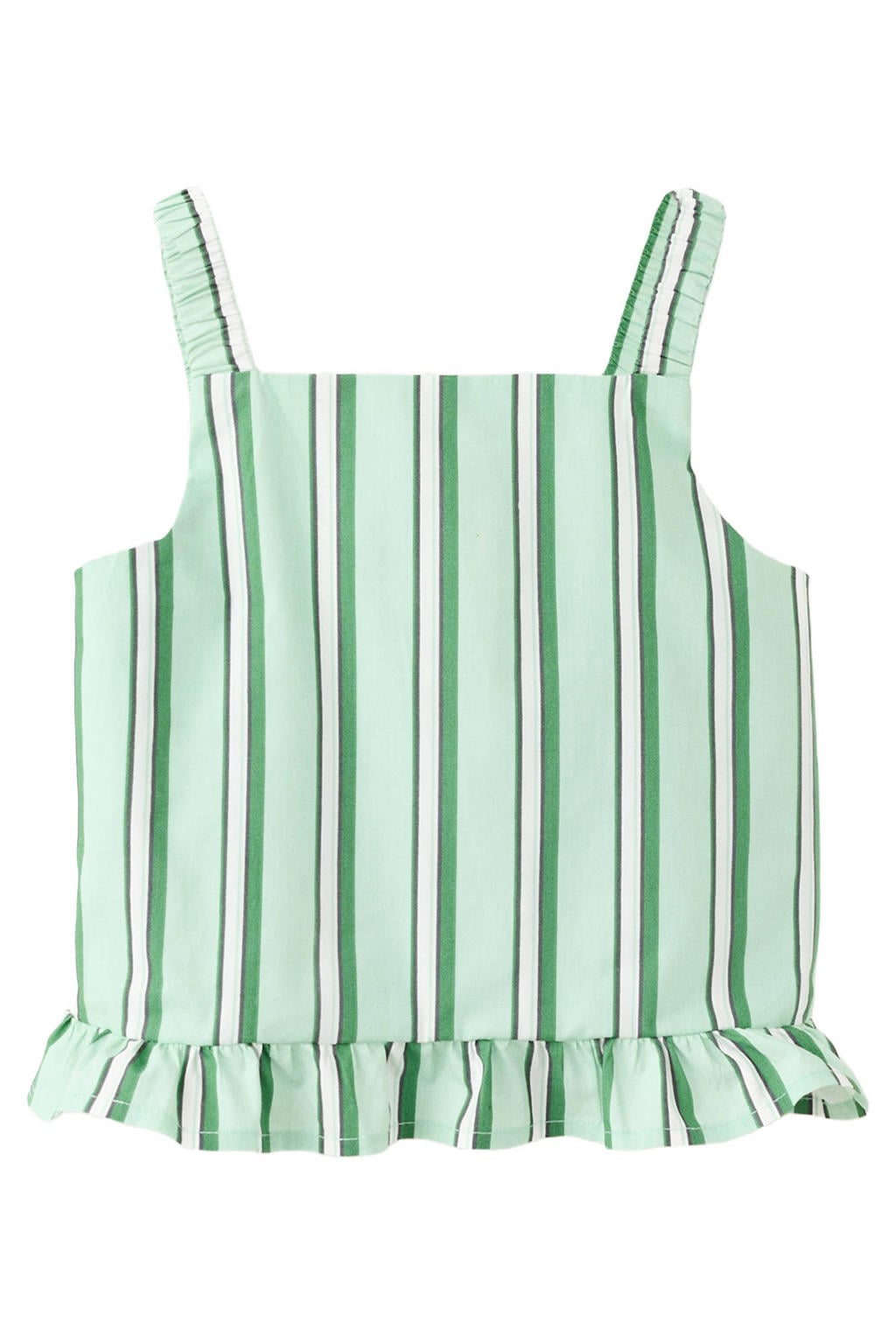 Lichtgroen, groen en witte meisjes Mango Kids gestreepte top met vierkante hals en smockwerk