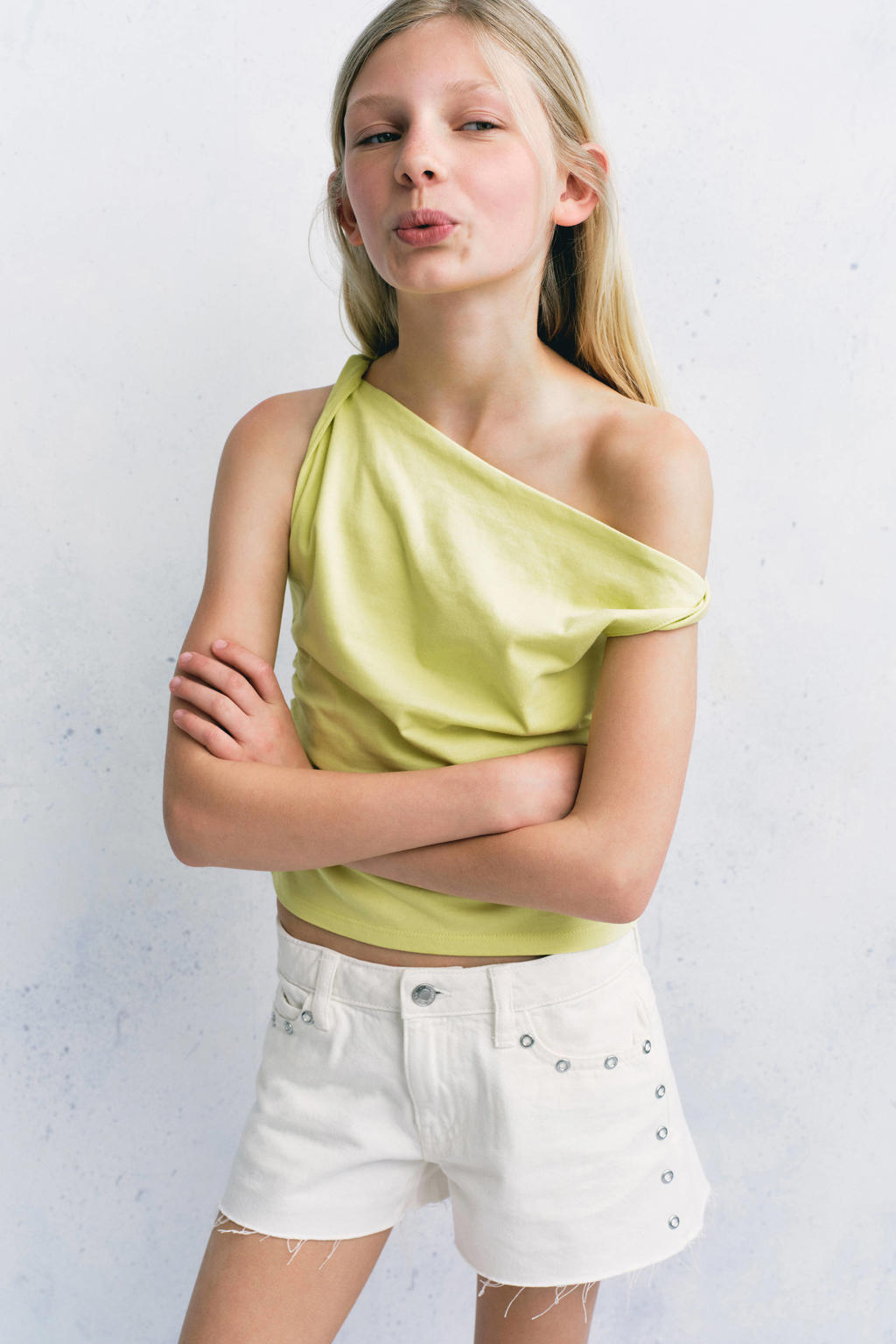 Mango Kids denim short met studs - wit