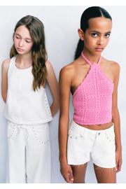 thumbnail: Mango Kids denim short met studs - wit