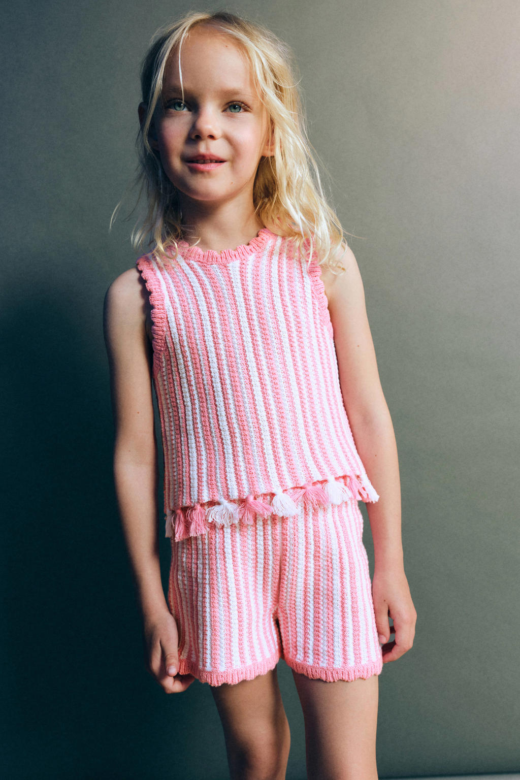 Mango Kids gestreepte gebreide top - roze