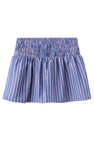 gestreepte korte rok met smockwerk - blauw