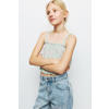Mango Kids cropped gestreepte mouwloze top met ruches - mintgroen