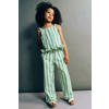 Mango Kids gestreepte broek met ruches - lichtgroen