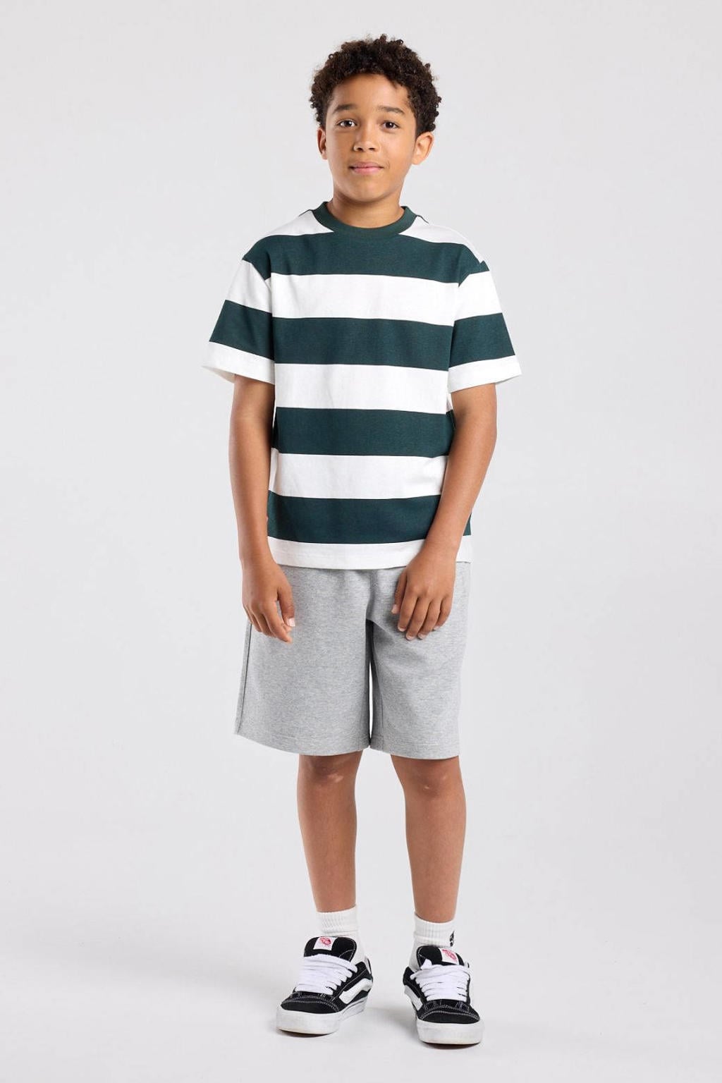 Wit en groene jongens America Today gestreept T-shirt van katoen met korte mouwen en ronde hals
