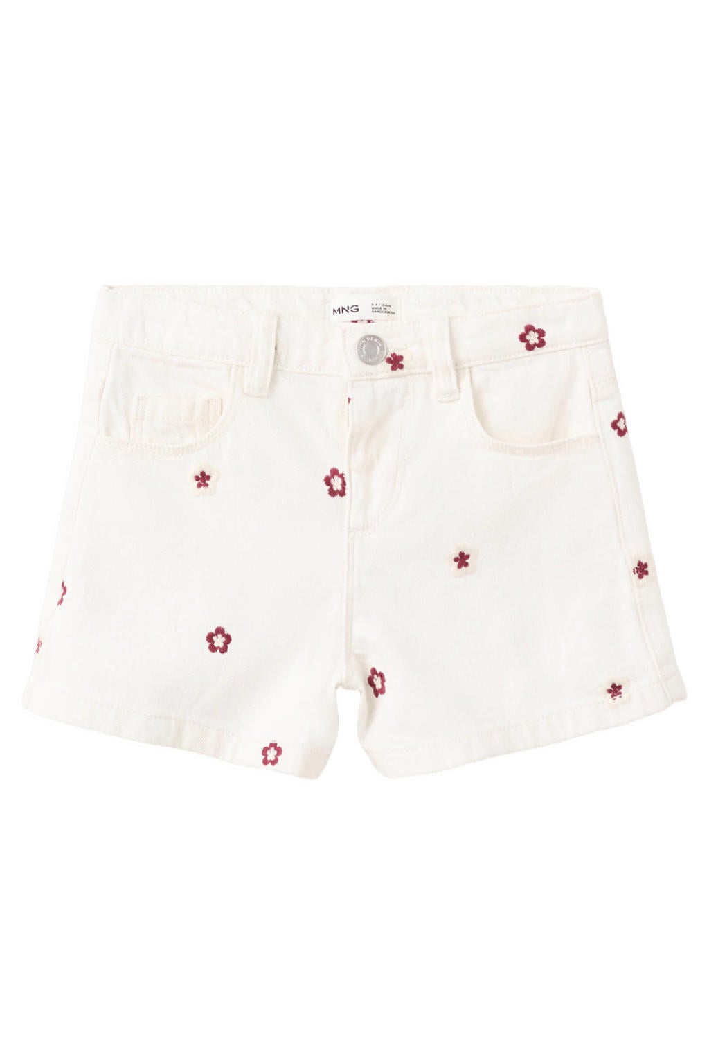 Ecru meisjes Mango Kids gebloemde short van denim met rits- en knoopsluiting