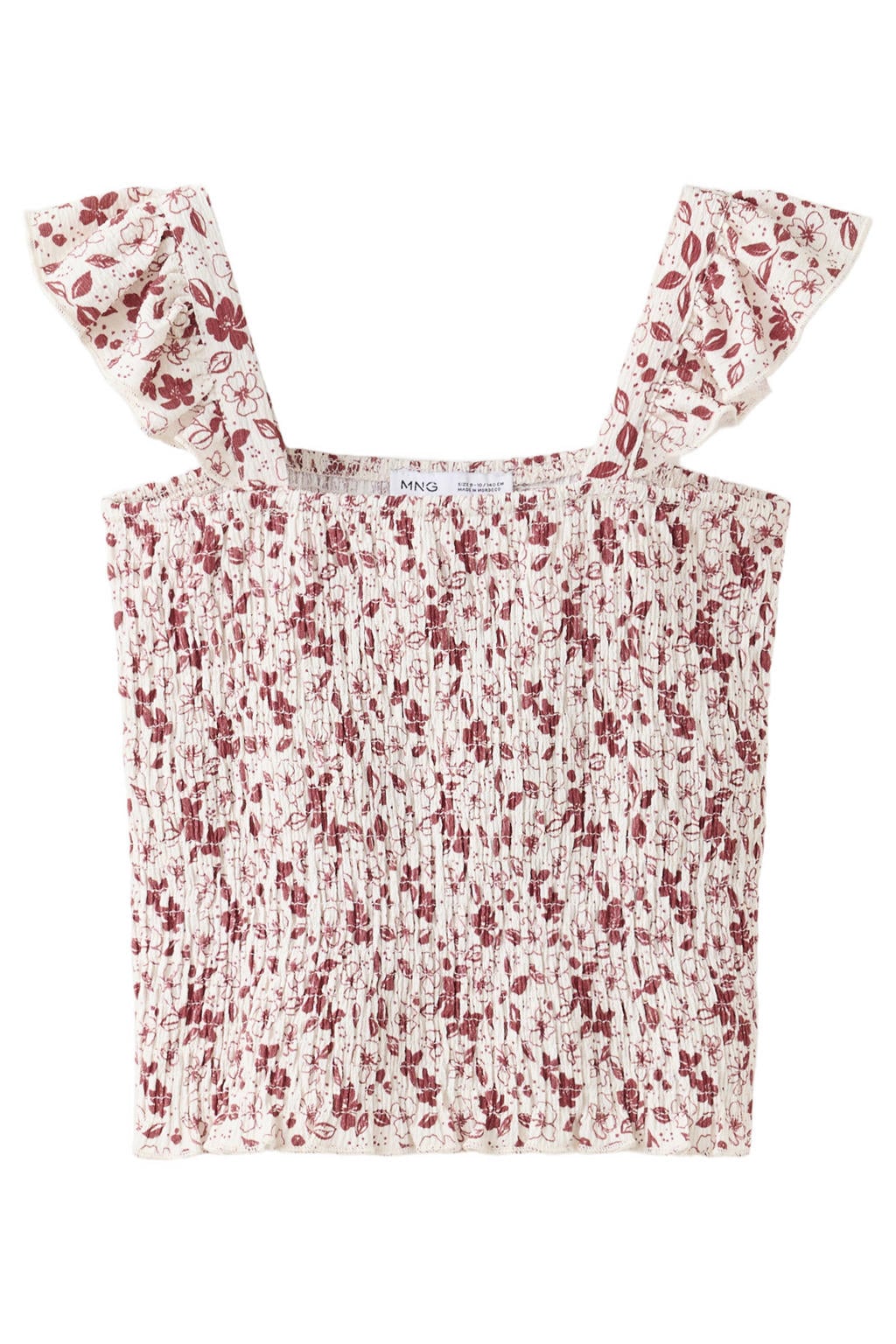 Mango Kids gebloemde mouwloze top met ruches en smockwerk - donkerrood