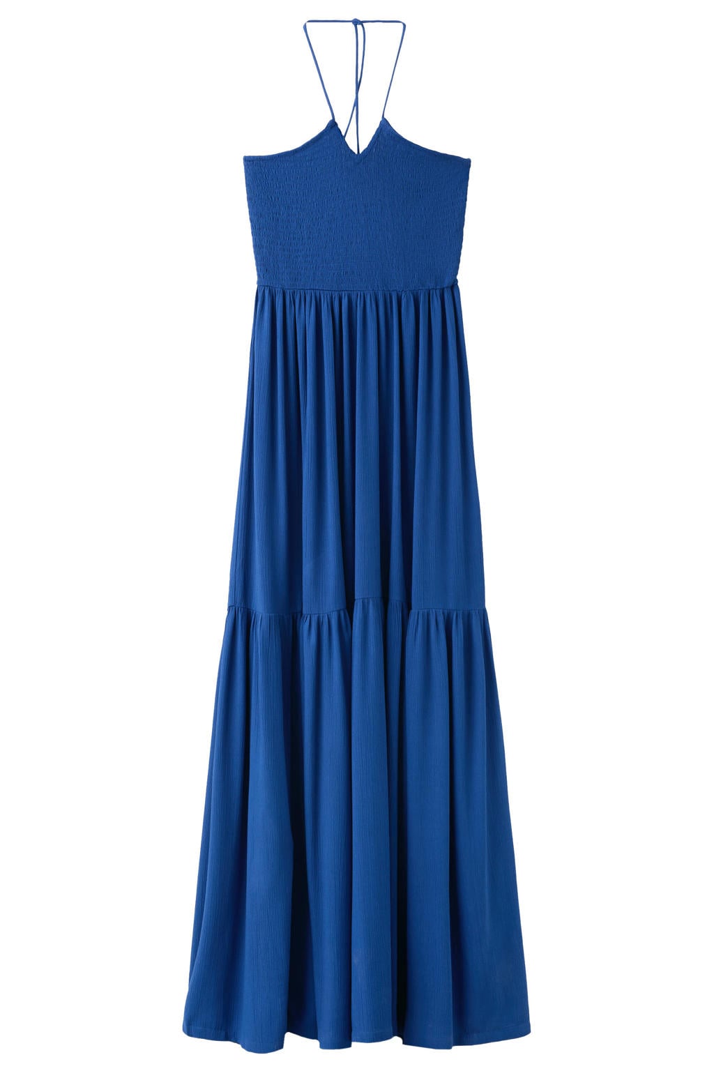 Marineblauw meisjes MANGO TEEN maxi halterjurk blauw van viscose met effen en striksluiting