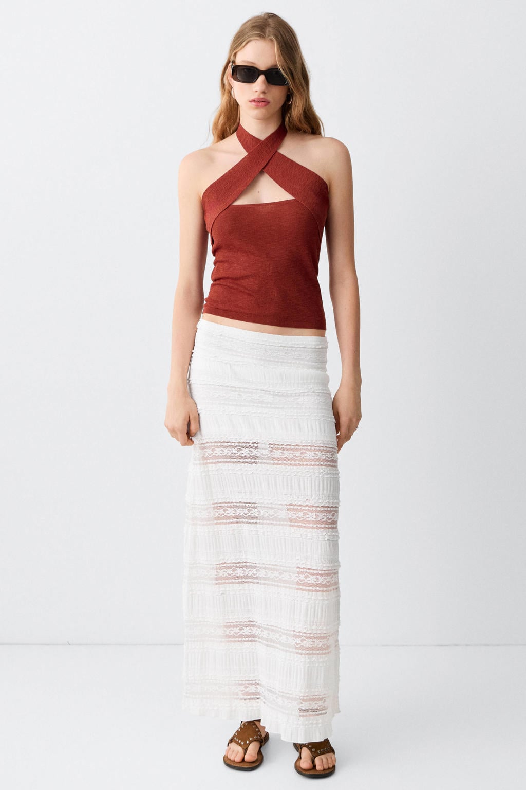 Brique meisjes MANGO TEEN haltertop van viscose met effen