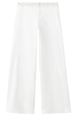 low waist wide leg jeans met borduursels - wit