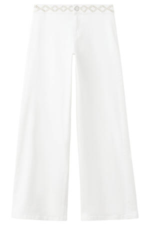 low waist wide leg jeans met borduursels - wit