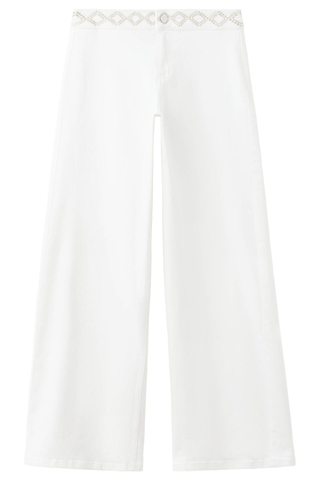 Witte meisjes MANGO TEEN low waist wide leg jeans van denim met rits- en knoopsluiting en effen