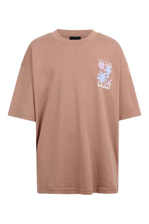 T-shirt met backprint - lichtbruin